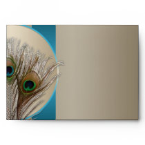 Modern Taupe Aqua Peacock Feather Envelope
