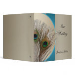 Modern Taupe Aqua Peacock Feather Wedding Album binders