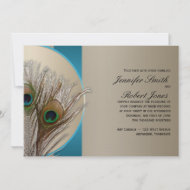 Modern Taupe Aqua Peacock Wedding Invitation invitation