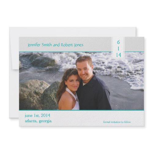 Modern Teal and Grey Photo Save the Date invitation