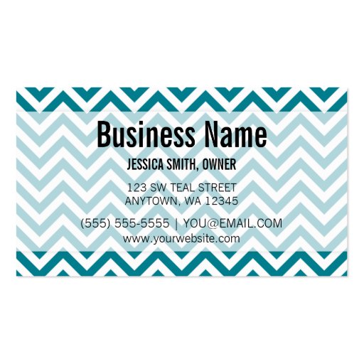 Modern Teal and White Chevron Pattern Business Card Templates (front side)