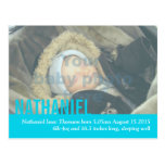 Modern teal baby boy photo announcement postcard