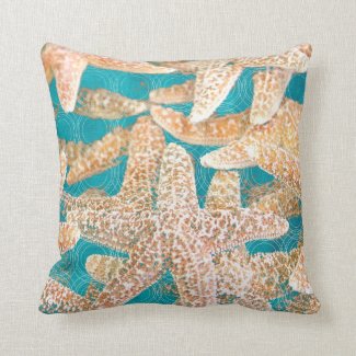 Modern Teal Blue Starfish Pillow