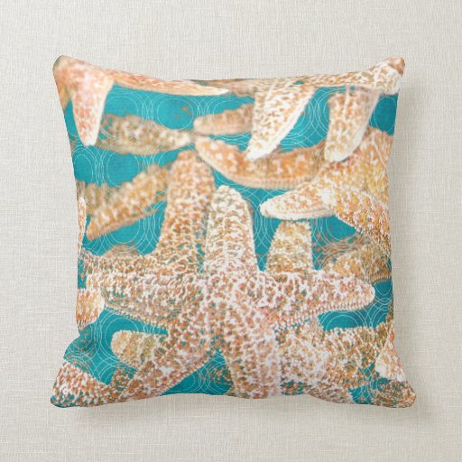 Modern Teal Blue Starfish Throw Pillow Zazzle