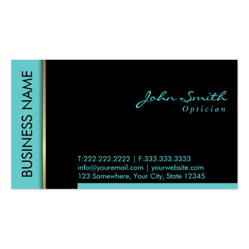 Modern Teal Border Optician Business Card (front side)