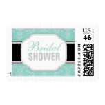 Modern Teal Damask Bridal Shower Postage Stamps