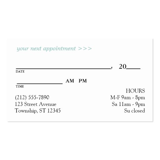 Modern Teal Elegant Damask Appointment Cards Business Card (back side)