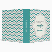 Modern  teal, grey chevron zigzag recipe binder