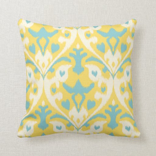Modern teal yellow girly ikat tribal pattern throw pillow Zazzle