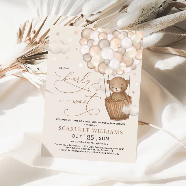 Modern Teddy Bear Hot Air Balloons Baby Shower Invitation Zazzle