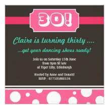 Modern Thirtieth 30th Bithday Party -pink &brown Personalised Invites