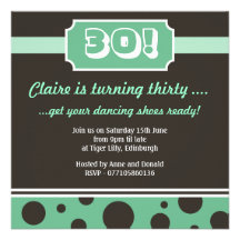 Modern Thirtieth Bithday Party -green &brown Personalized Invites