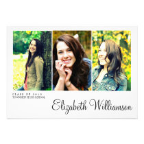 Modern Three Photo Graduation Party Invitation invitations