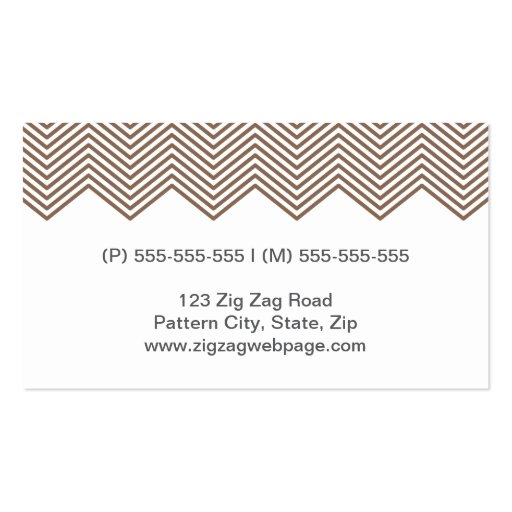 Modern trendy brown chevron zigzag pattern stylish business card template (back side)