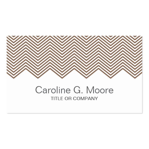 Modern trendy brown chevron zigzag pattern stylish business card template (front side)