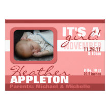 Modern Trendy Pink Girl Stripe Birth Announcements