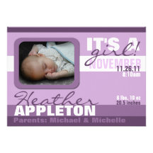 Modern Trendy Purple Stripe Birth Announcements
