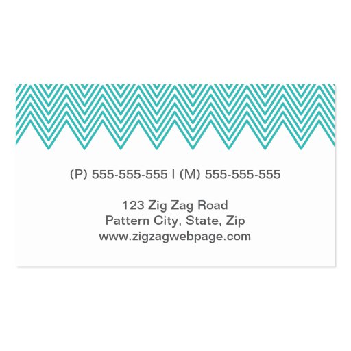 Modern trendy teal chevron zigzag pattern stylish business card templates (back side)