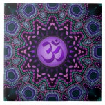 Modern Tribal Purple Om Mandala Ceramic Tile
