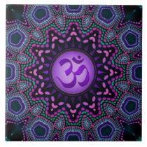 Modern Tribal Purple Om Mandala Ceramic Tile tiles