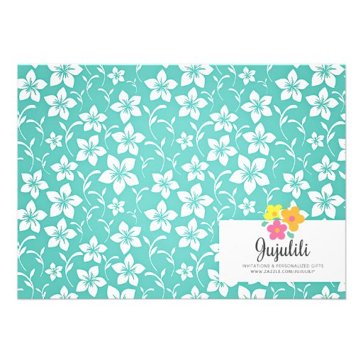Modern Tropical Flowers Teal Birthday Party Cards