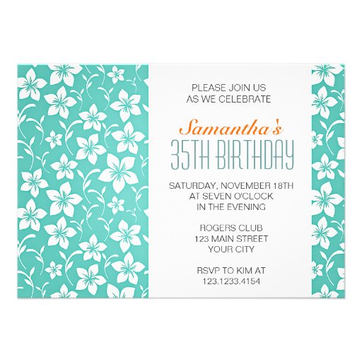 Modern Tropical Flowers Teal Birthday Party Cards