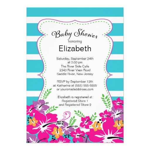 Modern Tropical Hibiscus Flowers Baby Shower Card