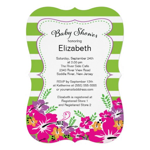 Modern Tropical Hibiscus Flowers Baby Shower Custom Invite