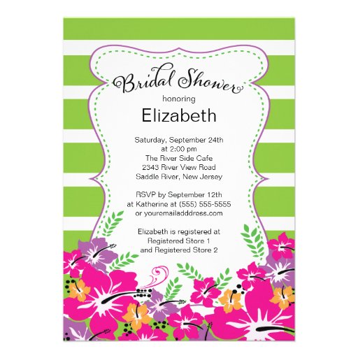 Modern Tropical Hibiscus Flowers Bridal Shower Custom Invites