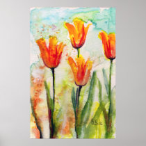 tulips, home, decor, home decor', flowers, orange, yellow, green, modern, ginette, gardens, spring, easter decor, Poster with custom graphic design