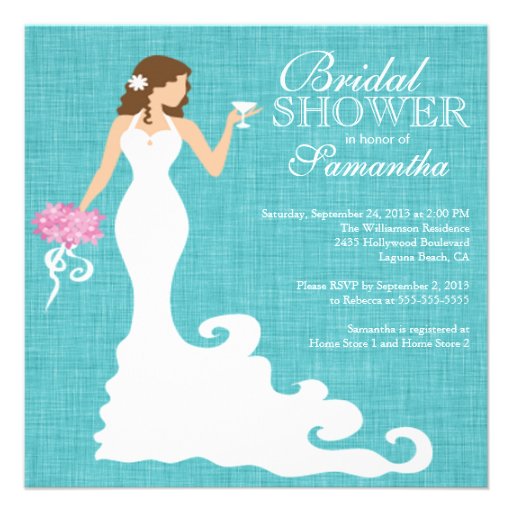 Modern Turquoise Blue Bride Wine Bridal Shower Announcements