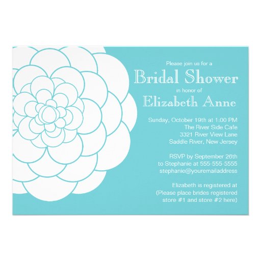 Modern Turquoise Dahlia Bloom Floral Bridal Shower Personalized Invite