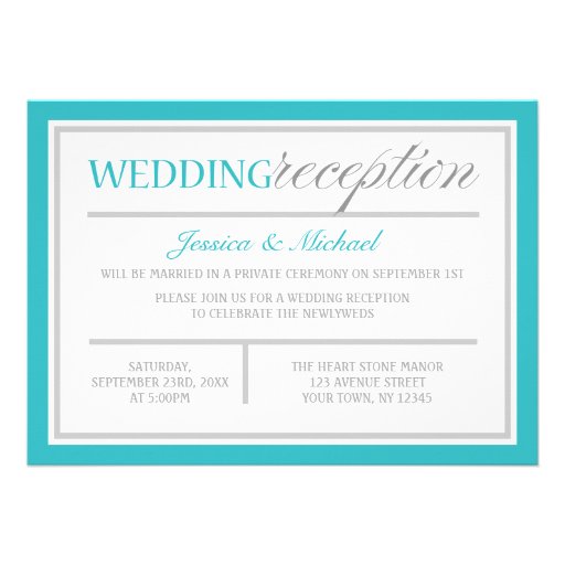 Modern Turquoise Gray Wedding Reception Invitation