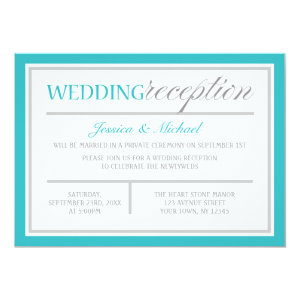 Modern Turquoise Gray Wedding Reception Invitation 5