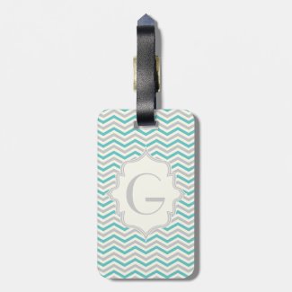Modern turquoise, grey, ivory chevron pattern travel bag tags