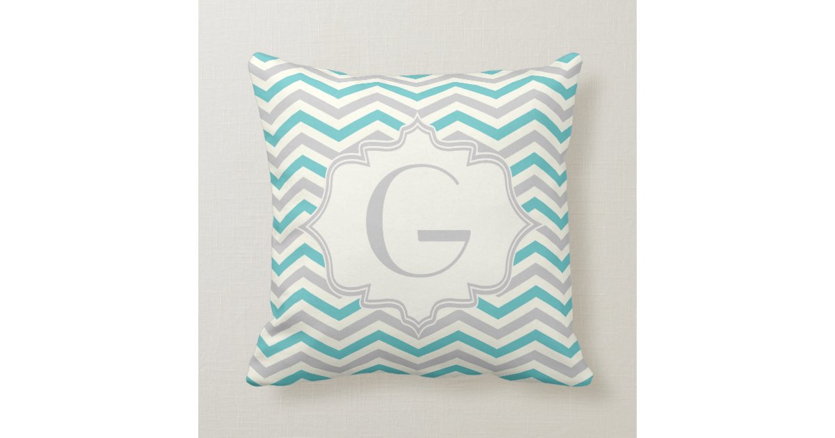 Modern turquoise, grey, ivory chevron pattern throw pillow Zazzle