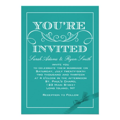 Modern Turquoise Ribbon  Wedding Invitation