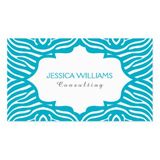 Modern Turquoise & White Zebra Print Pattern Double-Sided Standard Business Cards (Pack Of 100)