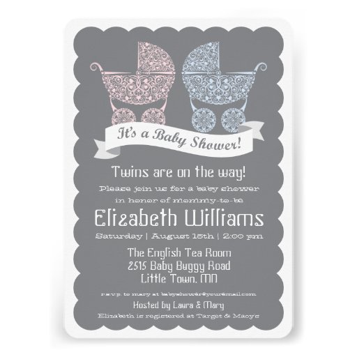 Modern Twins Baby Shower Invitation (front side)