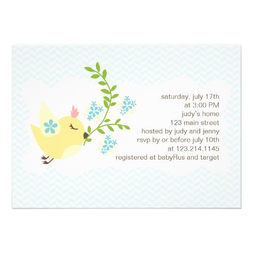 Modern Twins Boys Cute Birds & Flowers Baby Shower Custom Invite