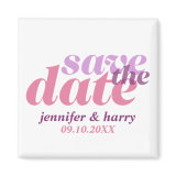Modern type wedding save the date purple pink magnet