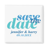 Modern type wedding save the date true blue white magnets