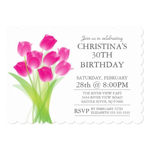 Modern Typographic Tulip Flowers Birthday Party Custom Invitation