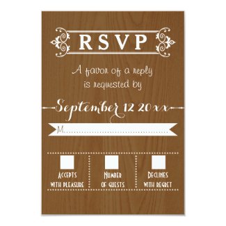 Modern typography rustic wood wedding RSVP Invite