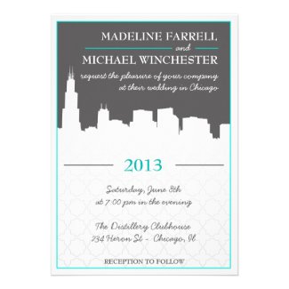 Modern Urban Chicago Skyline Wedding Invitation