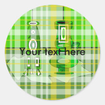 Modern vases in green yellow plaid sticker