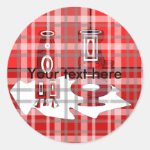 Modern vases in red plaid round sticker