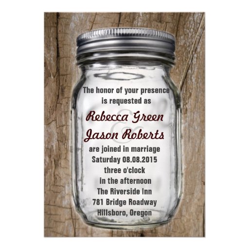 modern vintage barnwood country  mason jar wedding invites