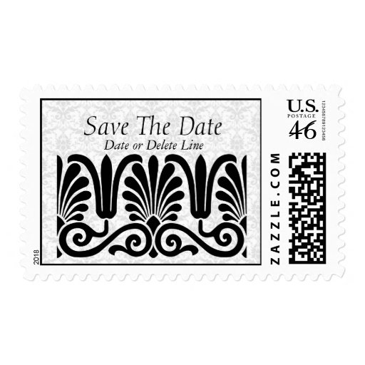 Modern Vintage Black Damask Wedding Save the Date Postage