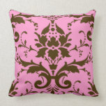 Modern Vintage Brown Damask on Pink Throw Pillow